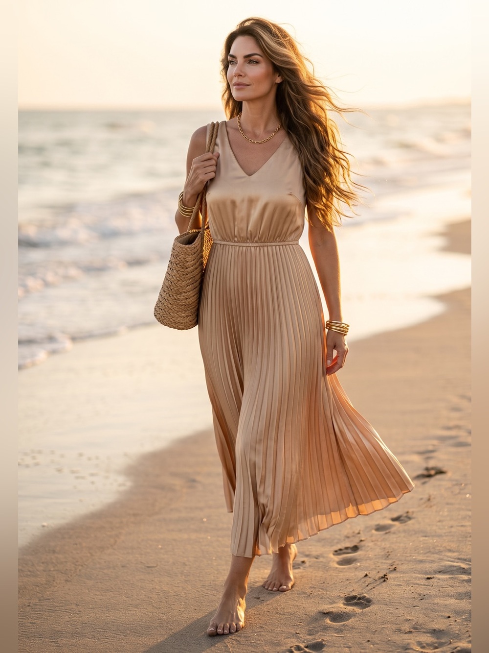 Current Air Pleated Dress in Champagne